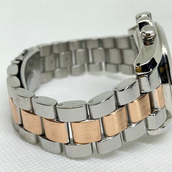 C silver gold tone watch quartz analog 42mm round pink dial links band running - Picture 6 of 9